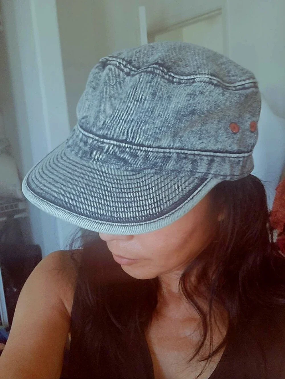 Cara Park | Blue Light Wash Denim Military-Style Cadet Cap (OS)